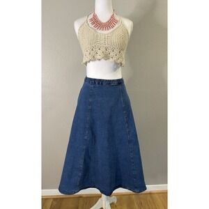 Vintage Violet‎ Boho Western Denim Hi-Low Maxi Skirt Festival Coastal Cowgirl M